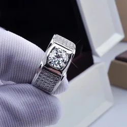 New Four-claw Simulation Moissanite 1 Carat Men's Ring Fashion Jewelry Accessories