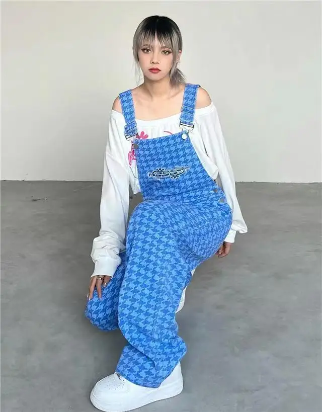 High Street Pink Plaid tute donna coreano sciolto un pezzo abiti donna autunno gamba larga pantaloni tuta 2023 nuovo Vintage