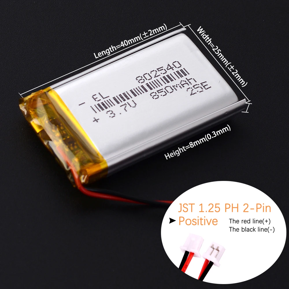 XHR-2P 1.25 مللي متر 3.7 فولت 600 مللي أمبير 402540 بطارية ليثيوم بوليمر ليثيوم أيون ليبو 302540 502540 602540 702540 802540 902540 102540