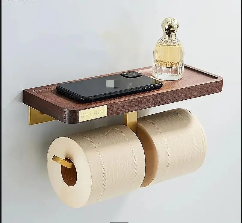 

Solid Wood Tissue Holder Wall-mounted Paper Roll Holders Toilet Towel Rack Home Bathroom Shelf Napkin