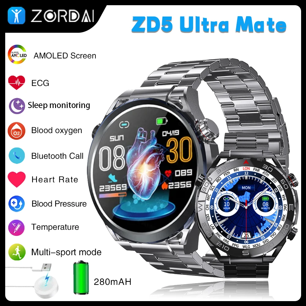 

Смарт-часы Zordai ZD5 Ultra Mate Для Huawei, умные часы с функцией измерения ЭКГ, Bluetooth, пульсометром, GPS-трекером