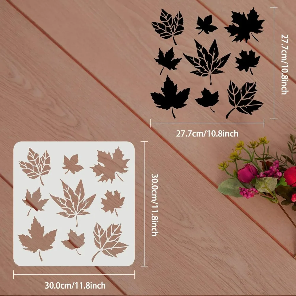 Maple Leaves Stencils 11.8x11.8inch Autumn Leaves Stencil Plastic Leaf Pattern Stencil Reusable Fall Leaf Stencils for Painting