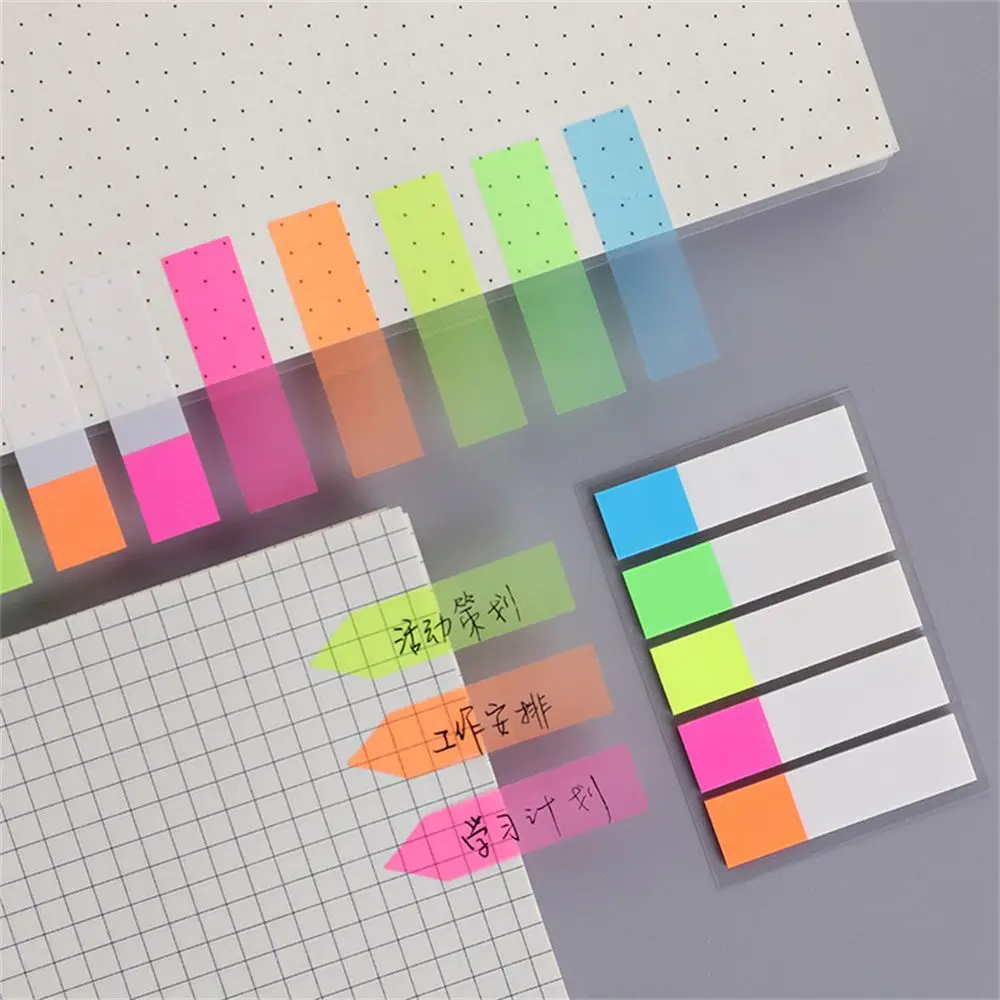 蛍光色のメモ帳、付箋、しおりステッカーマーカー、キャンディーカラー