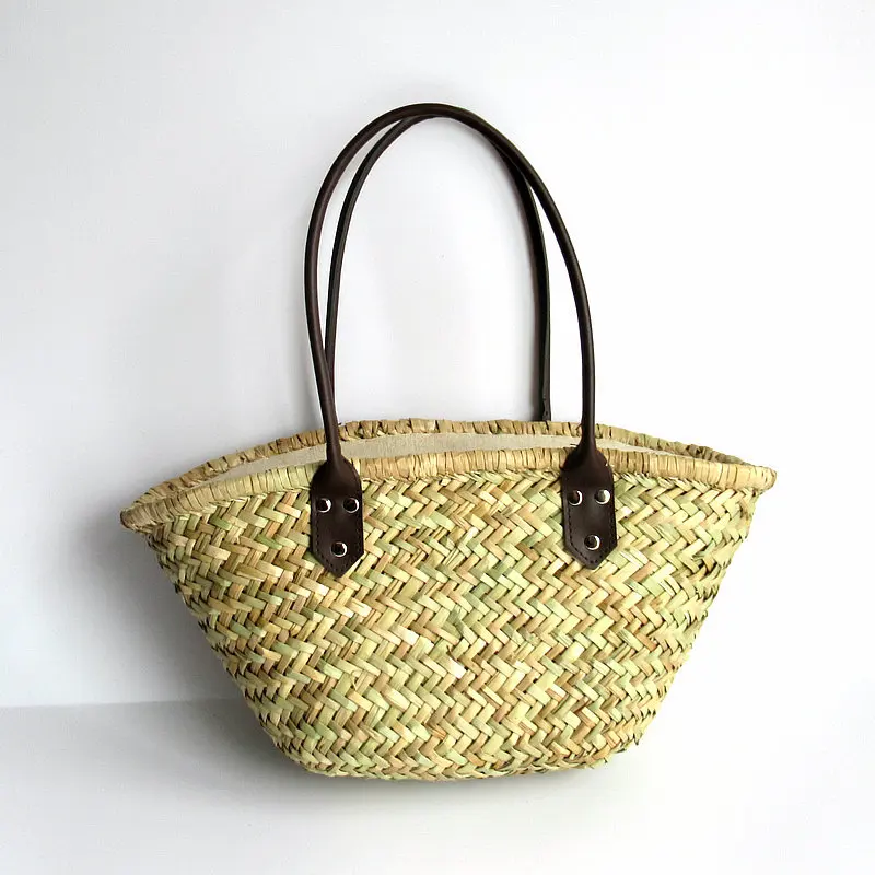 

New Fashion Women's Summer Bohemian Straw Beach Bag Handmade Knitted Off-Road Bag Small Leather Handle Shoulder Bag Beach Bag