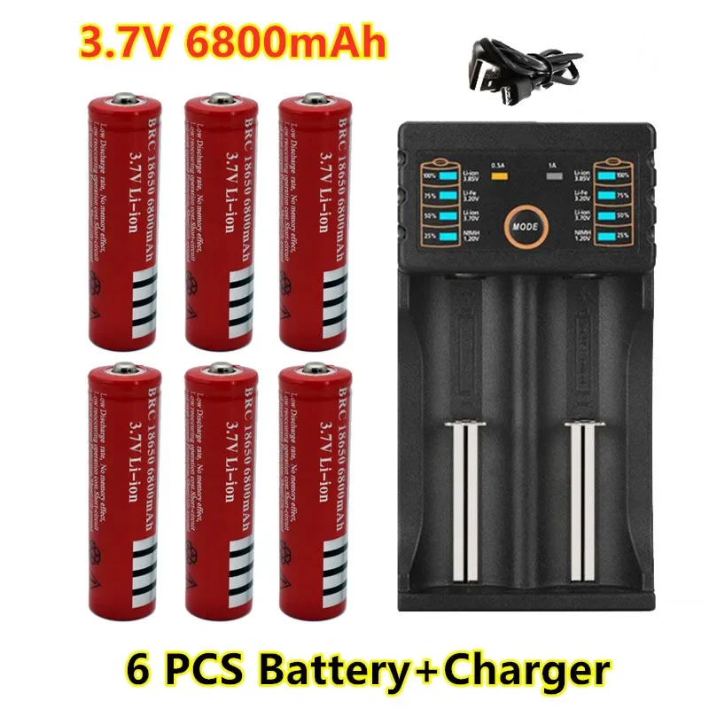 Original 18650 Battery 3.7V 6800mAh Rechargeable Li Ion Battery for Led Flashlight Battery Litio Lithium Batterie + Charger