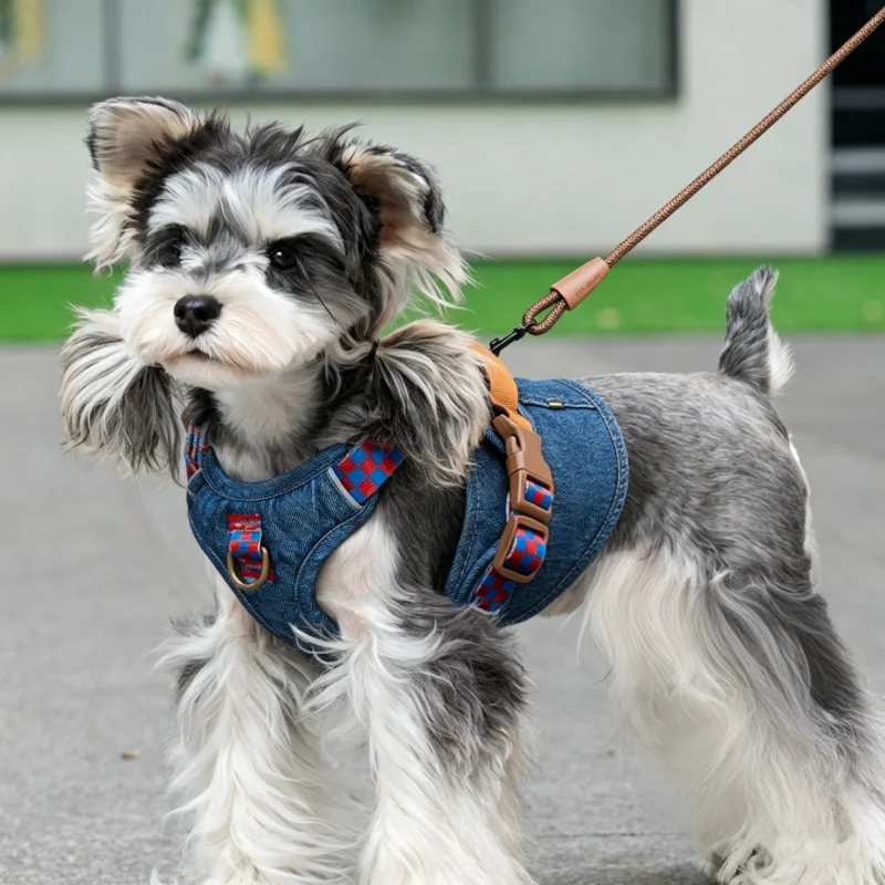 Arnés mezclilla para perros pequeños – Ajustable con correa - imagen 5