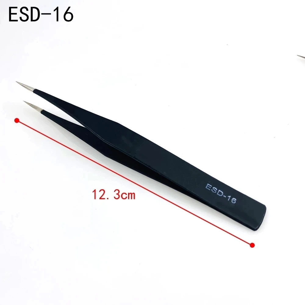 10pcs  Anti static ESD Stainless Steel Tweezers Maintenance Tools Industrial Precision Curved Straight Tweezers Repair