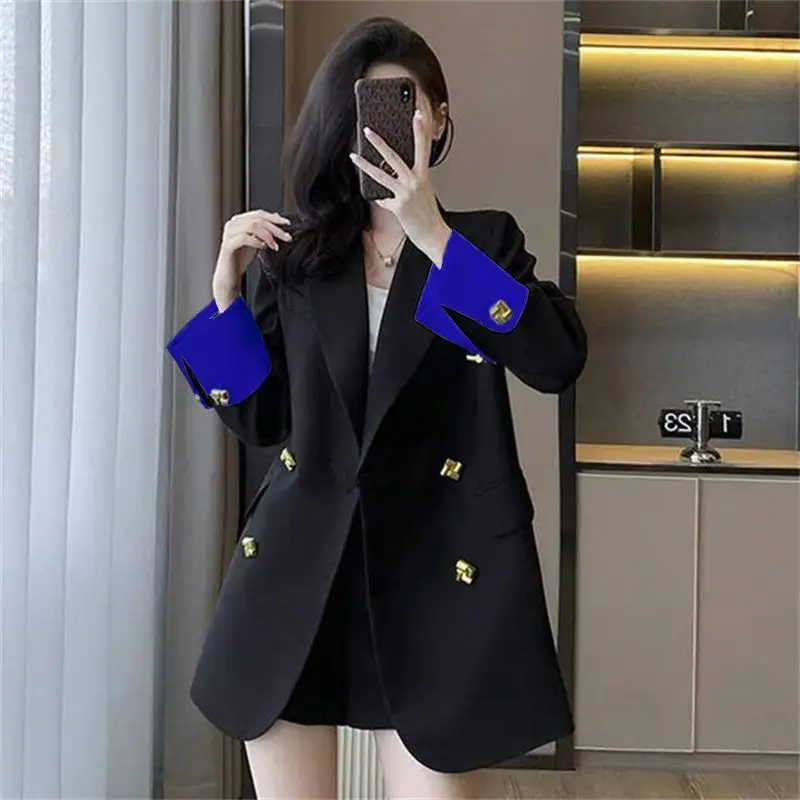 女性服春秋ファッションシンプルボタン無地テーラードカラー女性オールマッチ気質カーディガンコートトップ