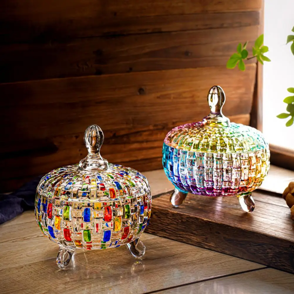 Candy Box Gift Hand-painted Glass Candy Dish with Lid Colorful Decorative Jewelry Box Elegant Christmas Candy Jar for Snacks