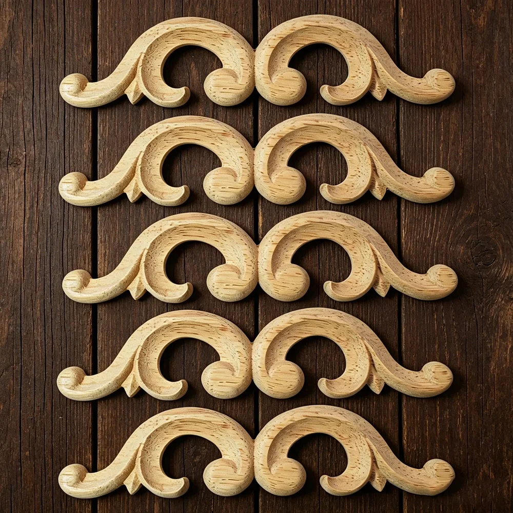 5PCS 15cm Wood Applique Door Flower Furniture Decorative Cabinet Corner Vintage Home Decor Decoration Accessories Craft Figurine