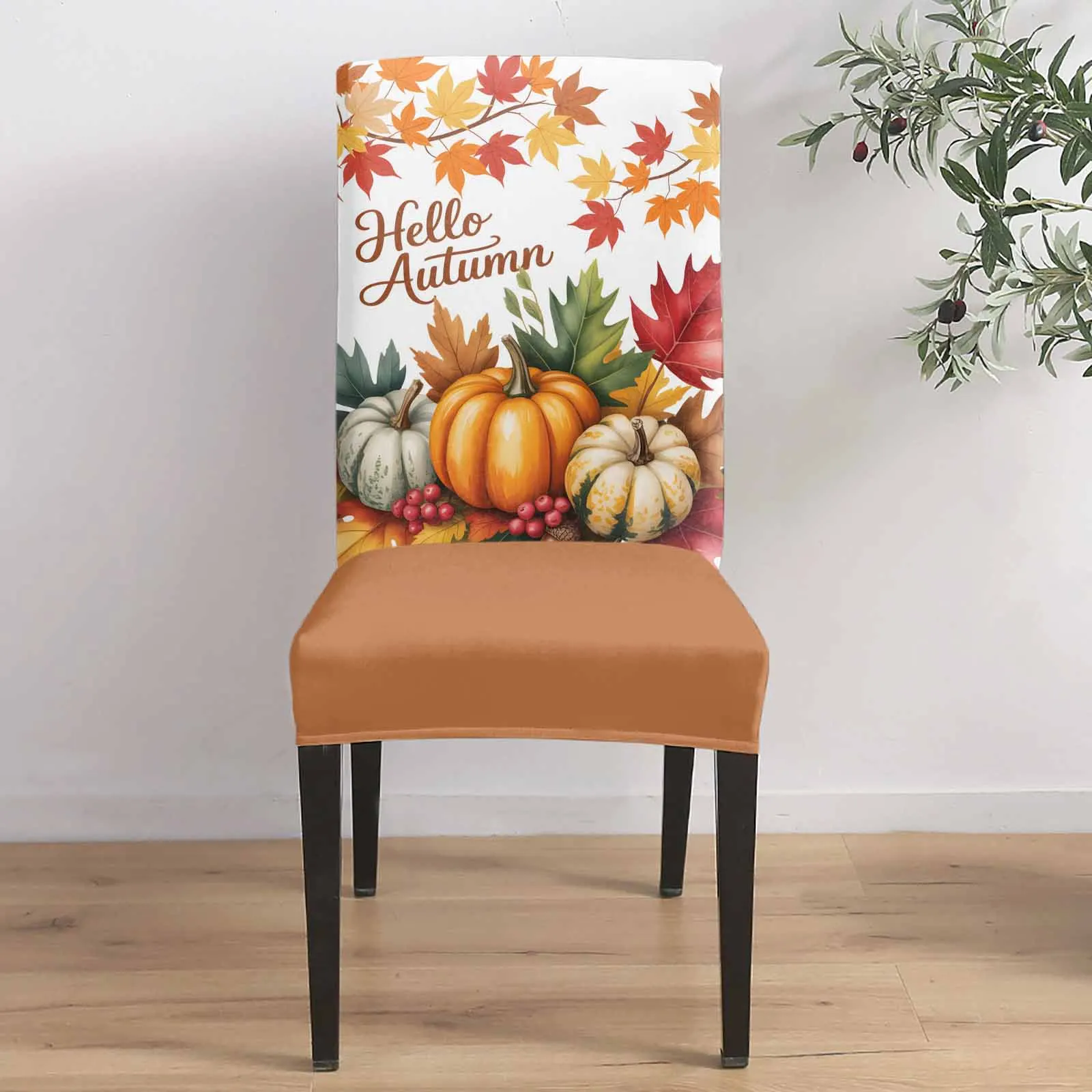 

Pumpkin Leaf Letter Hello Autumn 4/6/8PCS Spandex Elastic Chair Case For Wedding Hotel Banquet Dining Room
