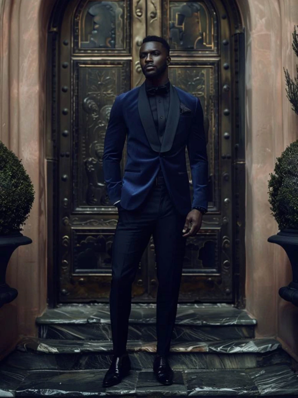 Blue Handsome Man Suit Set 2 Pieces Jacket Pants Prom Wear Formal Shawl Lapel Men's Suits Banquet Outfit Fashionable Tuxedo