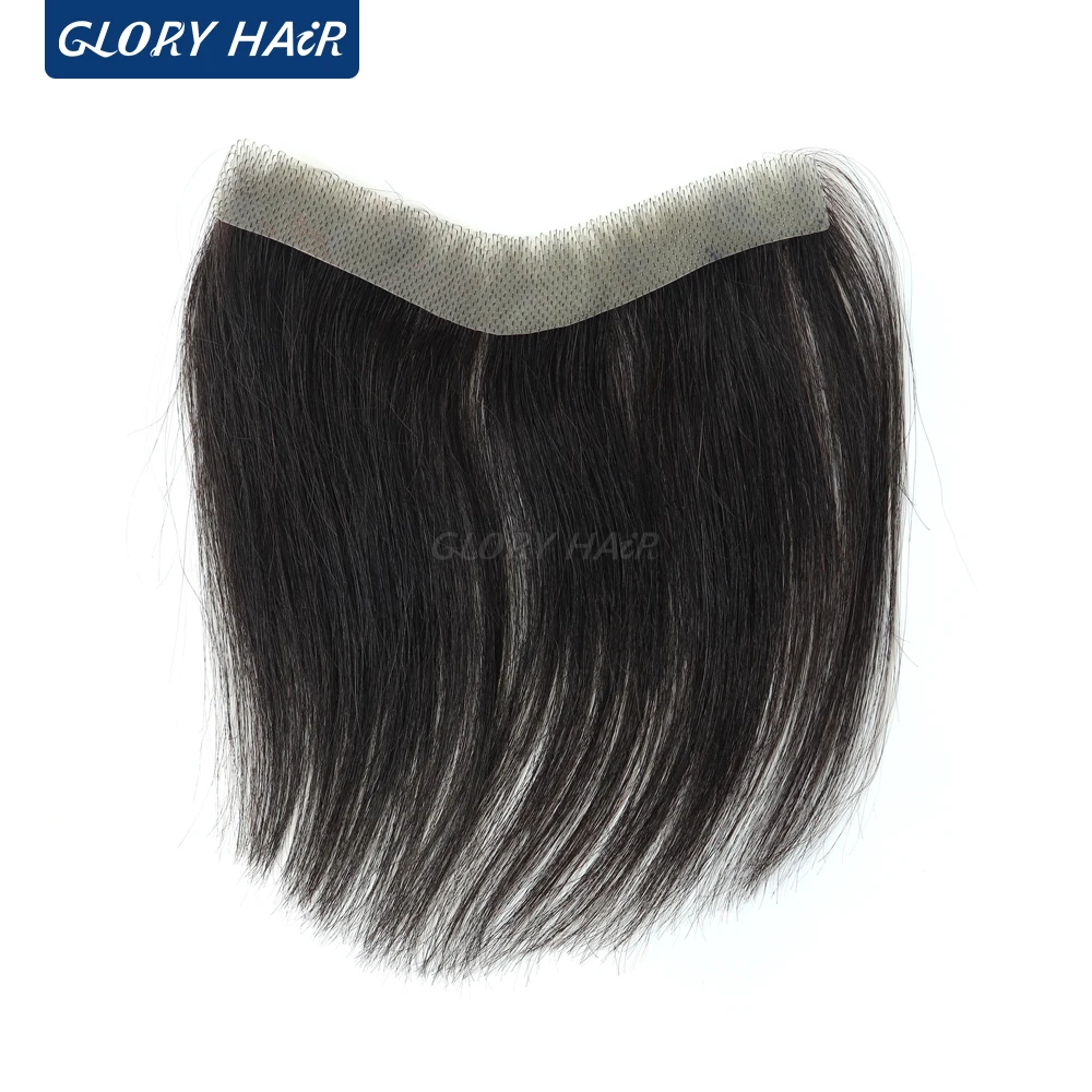 Gloyrhair-Frt-Dunne Huid Voorhoofd Mannen Toupet 6 Inches Menselijk Haar Pony Voor Mannen Alle V Lus Onzichtbare pony