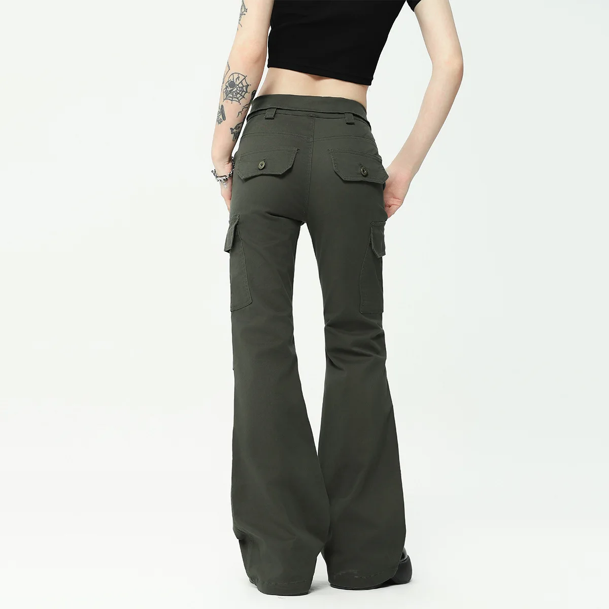 OR FL Street Trend Fold Turn Over American style 97 Cotton Women Cargo Trousers Slimming Cleanfit Wei La Slacks Wide Leg Pants