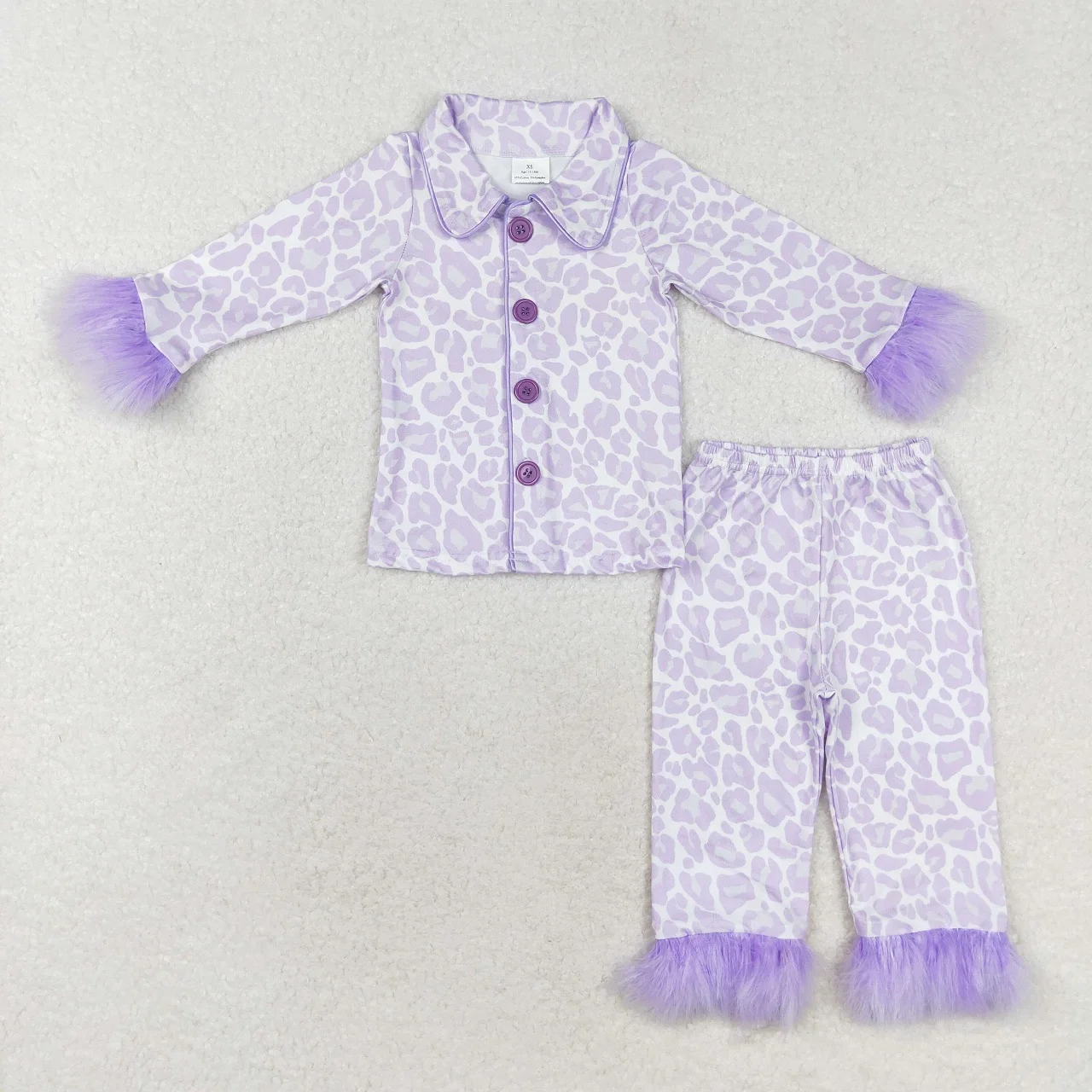 Wholesale Toddler Fur Long Sleeves Checkered Leopard Buttons Shirt Pants Children Kids Outfit Pajamas Baby Girl Set Sleepwear