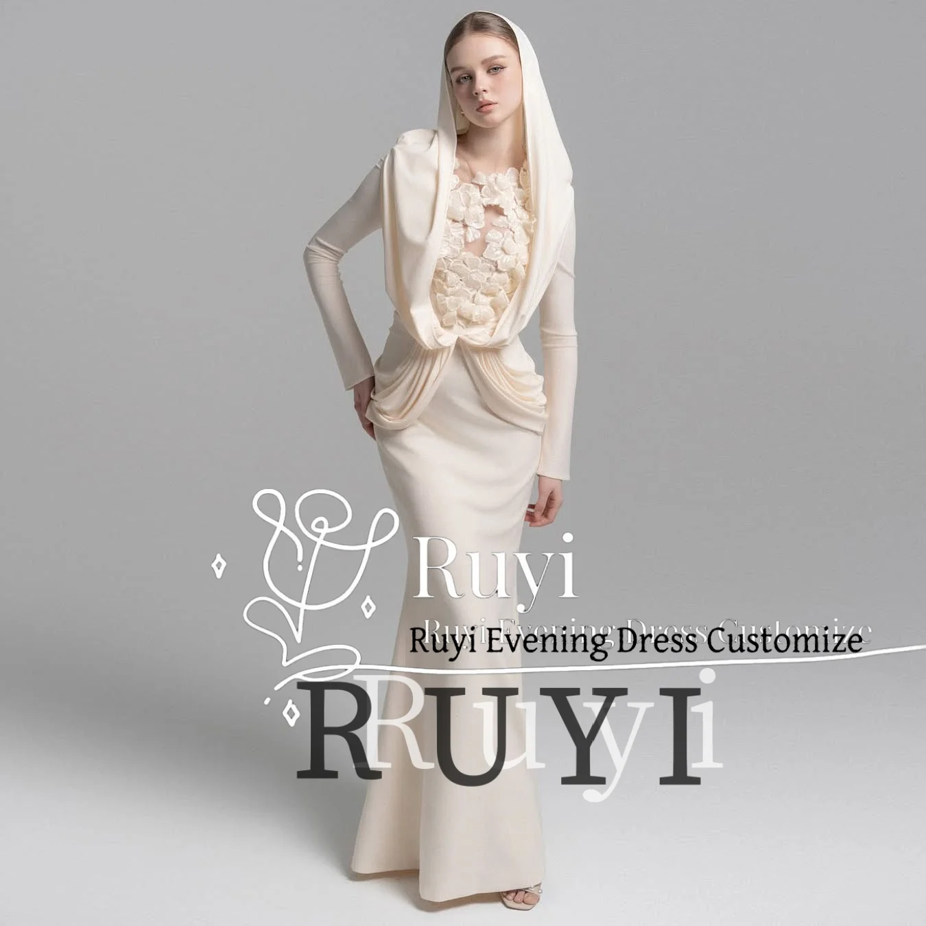 Personalizado mangas compridas lantejoulas flores vestidos de noite 2025 feminino plissados sereia elegante vestido de festa de casamento vestido de baile