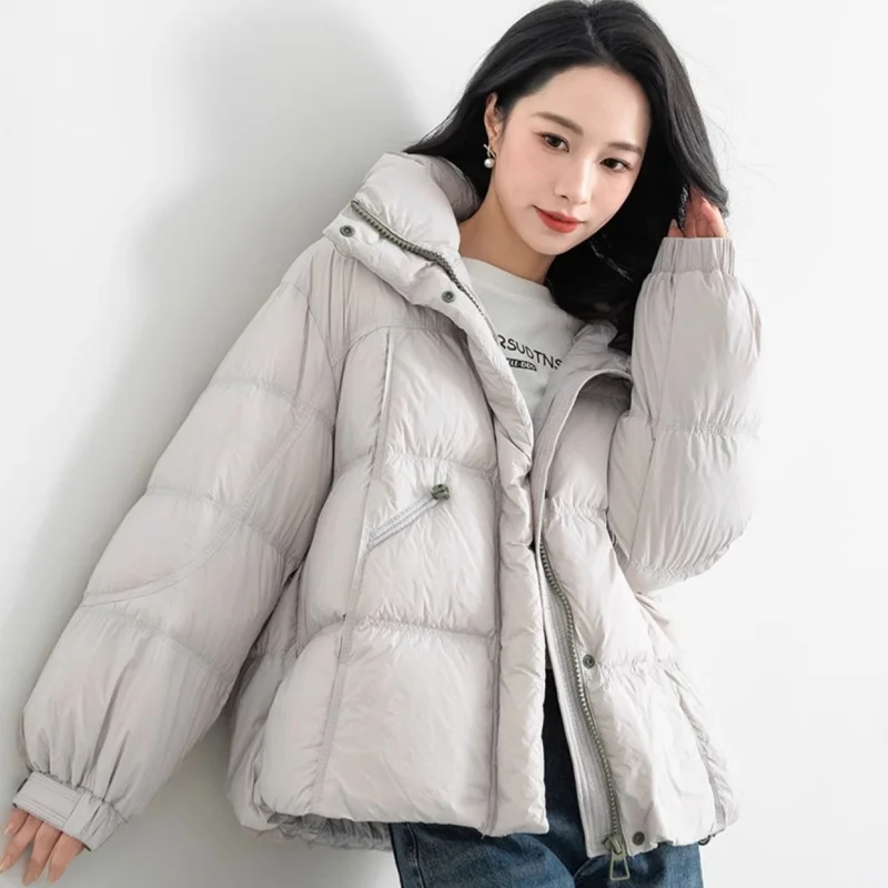 سترة قطن كورية للنساء سترة قطنية دافئة فضفاضة سترة عصرية بغطاء للرأس بسحاب إبداعي بألوان متباينة نمط جديد #4