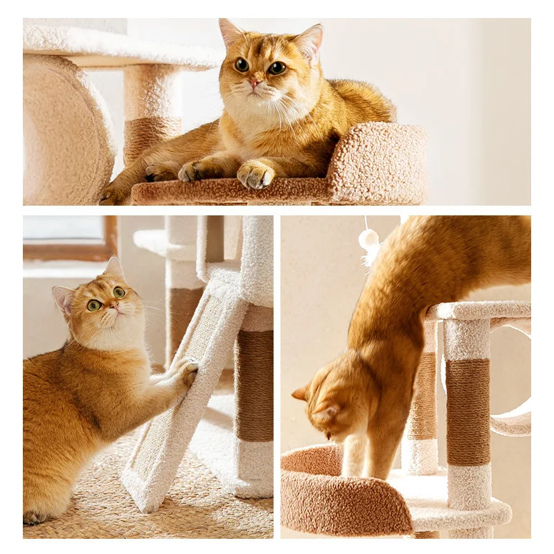 Imagem -05 - Nordic Wind Cat Villa Estrutura de Escalada de Madeira Grande Casa de Árvore de Gato Centro de Atividades Cama Cat Tower Post Produtos Pet