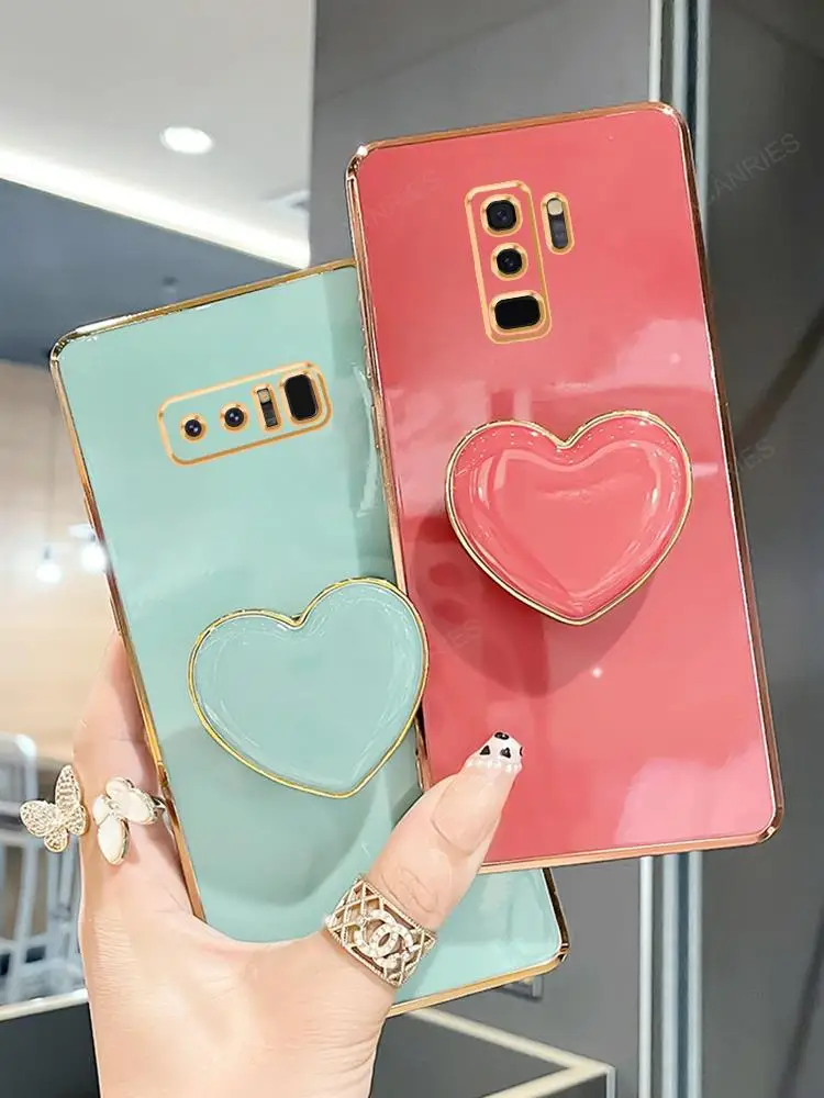 Note9 Note8 Love Heart Phone Holder Luxury Plating Case For Samsung Galaxy Note 9 8 S9 S8 Plus Stand Silicone Cover S9plus S 9