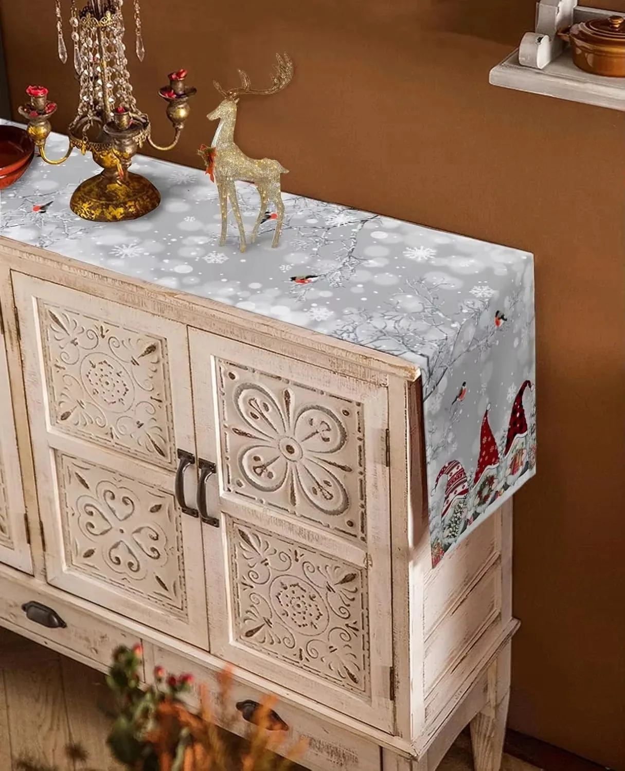 عيد الميلاد رمادي جنوم الخيال مفرش طاولة الثلج 2026 | سانتا كلوز آند سنو | ديكور الطاولة | حزب الحزب | السنة الجديدة | الجمعة السوداء