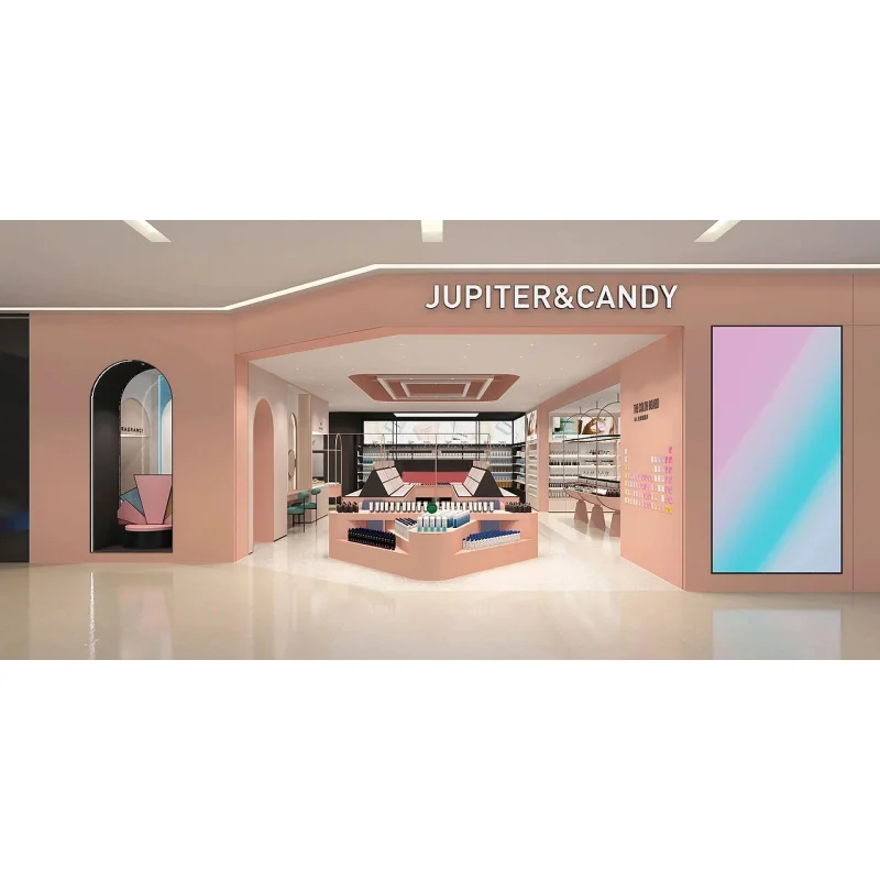 custom.Luxury Custom Perfume Cosmetic Island Counter Makeup Shops Unique Showcase Design with LED Lighting
