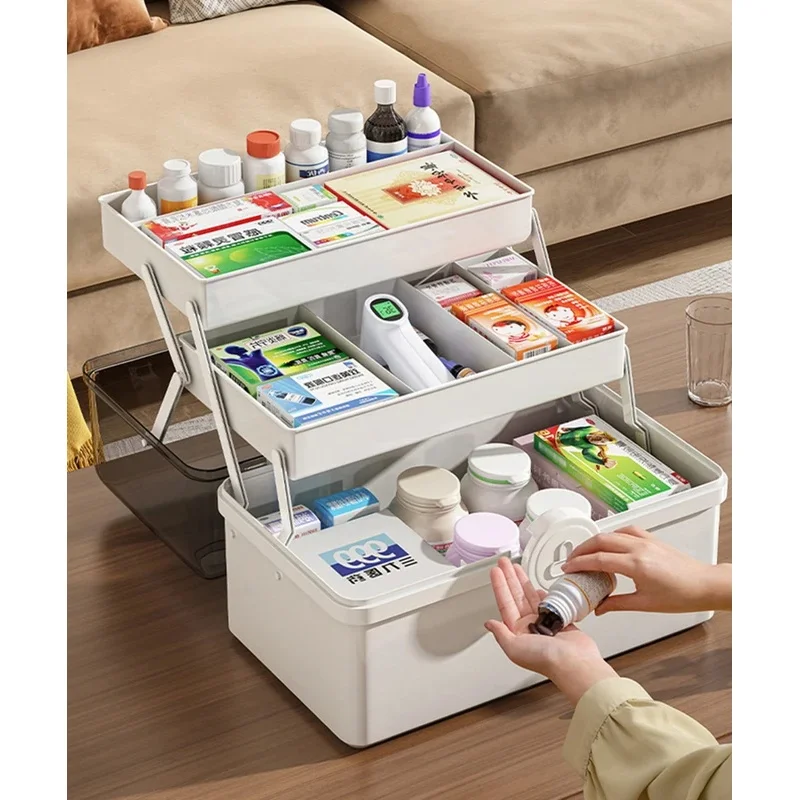 3-Layer Portable Medicine Storage Box, Large Capacity Family Emergency First Aid Kit, Pharmacy Organizer