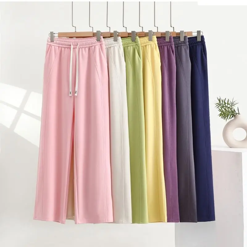 

2026 модные весенне-летние спортивные штаны, женские свободные прямые брюки с эластичной резинкой на талии, тонкие спортивные повседневные брюки, женские широкие брюки
