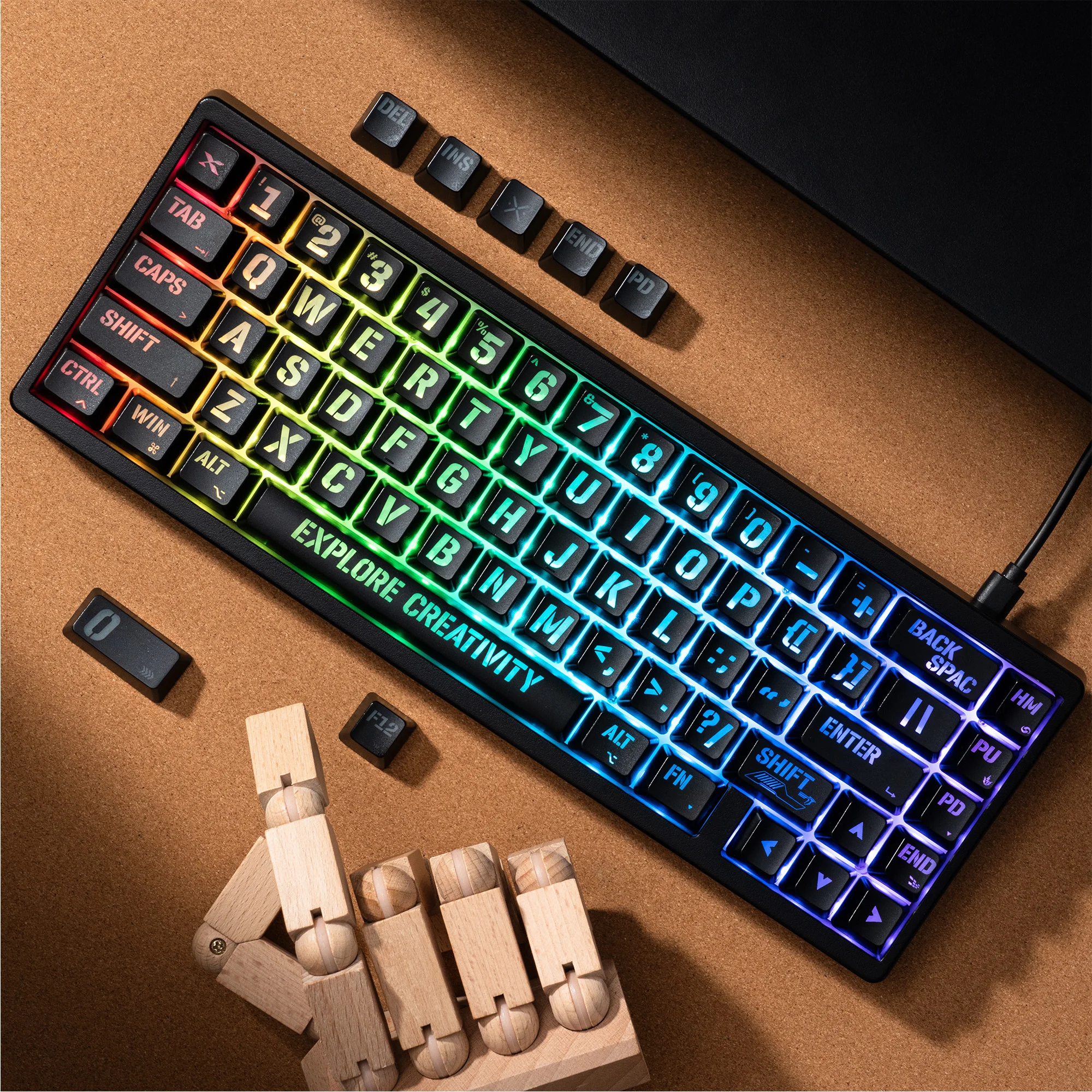 

XVX Black Miami Theme Keycaps Large Print Shine Through IMD_Tech Key caps OEM Profile 118 Keys