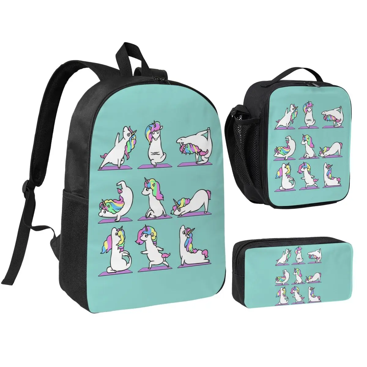 

Unicorn Yoga Backpack Student BookBag School Bag Shoulder Bags 3ps Insulated Lunch Bag Pencil Case