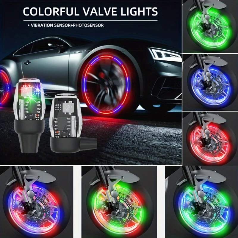 2/4PCS Auto Shining Bike Moto Wheel Tire Tyre Light LED Valve Styling Cap Lamp Hub With Air Light Light Accessories Cover