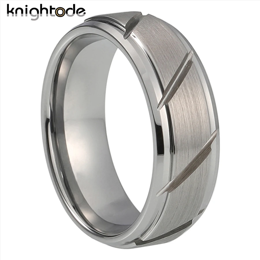 

8mm Tungsten Ring Simple Classical Jewelry For Men Women Engagement Wedding Band Brushed Cut Grooved Comfort Fit