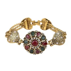 Turkey Bracelet For Women Tibetan Alloy Red Resin Gold Color Bangle Retro Bohemian Roman Royal Jewelry