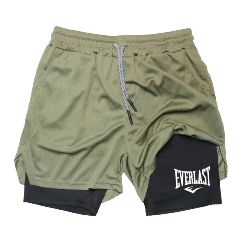 Short de sport à compression pour hommes, pantalon de sport imprimé EVERLAST, double couche, séchage rapide, basket-ball, plage, fitness musculaire
