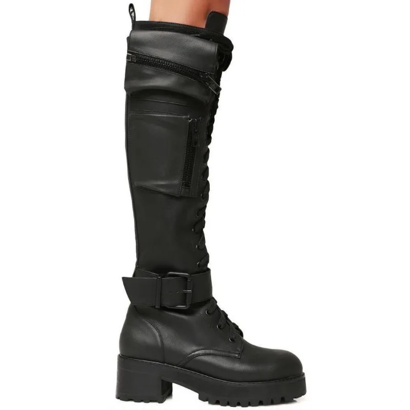 British Style Women\'s Boots Knee High Bohemian Concise Knight Boots4CM Square Heel Autumn and Winter Low Heeled Thick Soled Boot