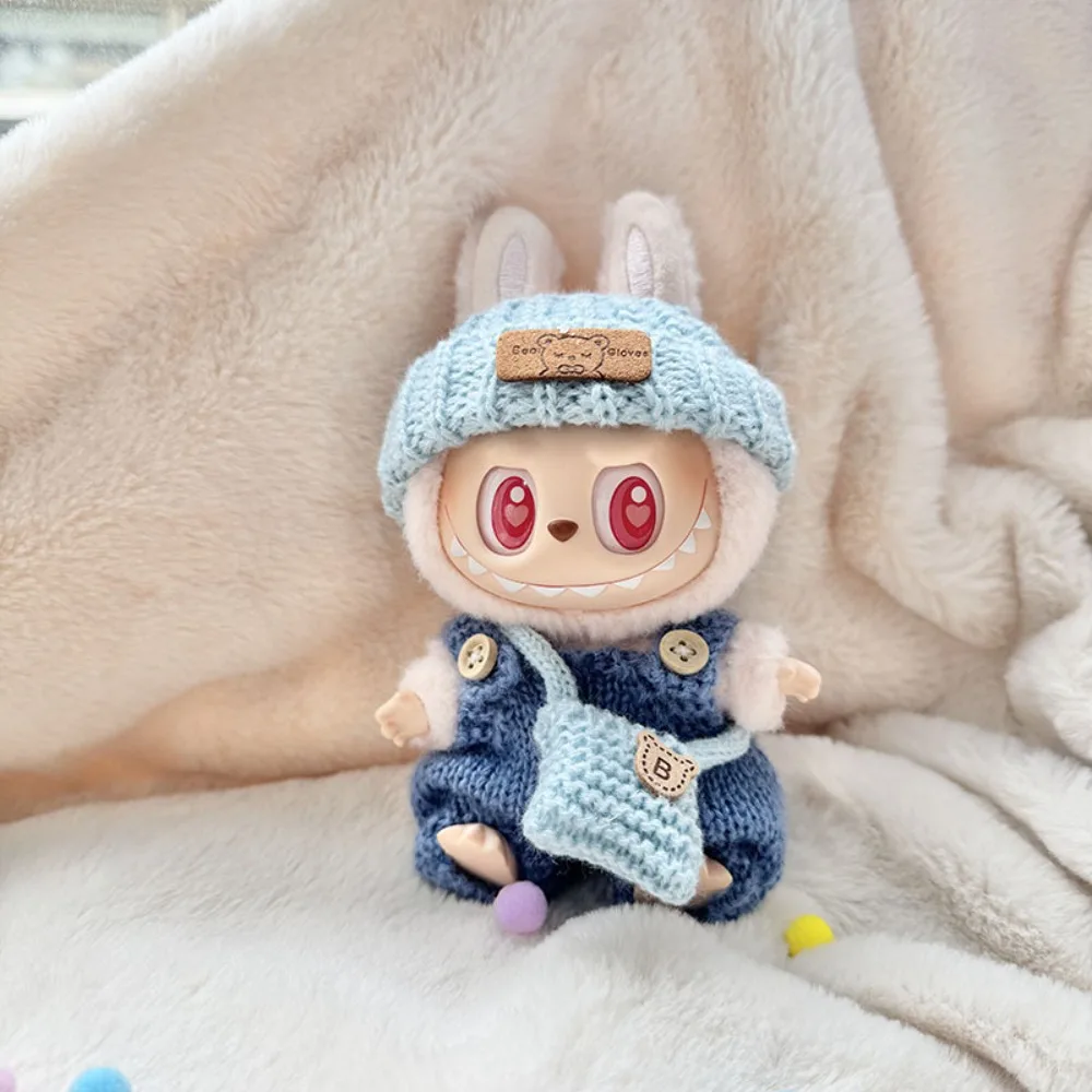 Para 15-17cm labubu boneca acessórios roupa roupas urso etiqueta chapéu amor camisola conjunto bonito decoração pequenas roupas brinquedo coletores