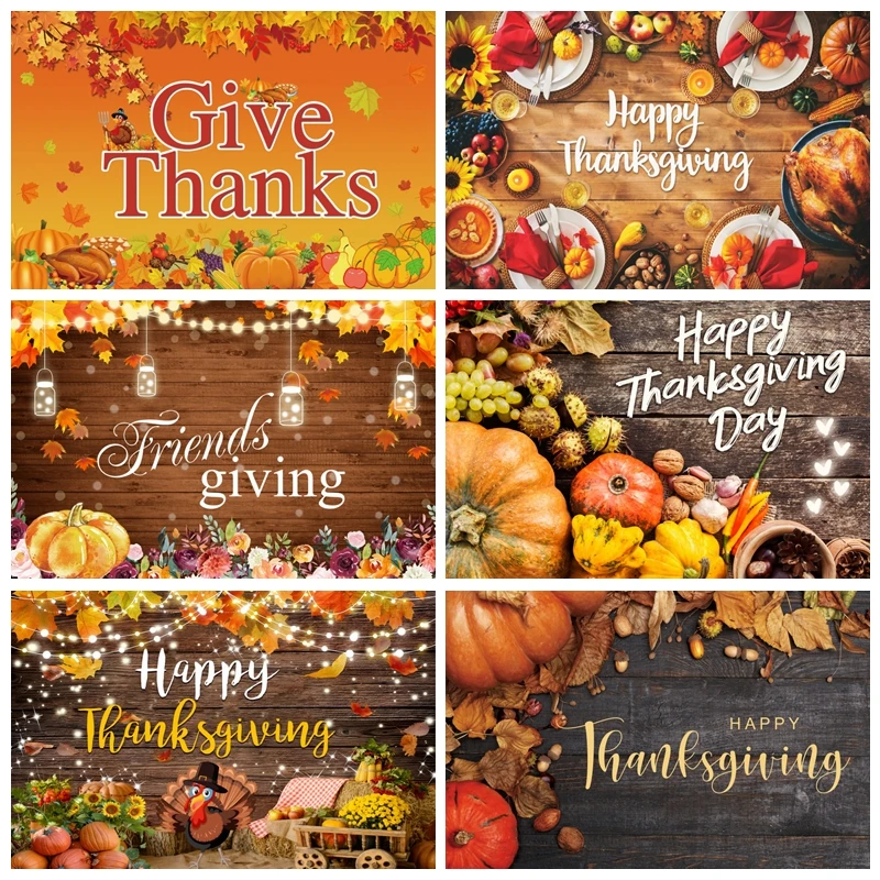 

Fall Thanksgiving Photography Backdrop Turkey Pumpkin Farmhouse Harvest Feast Party Decor Background Portrait Photographic Prop