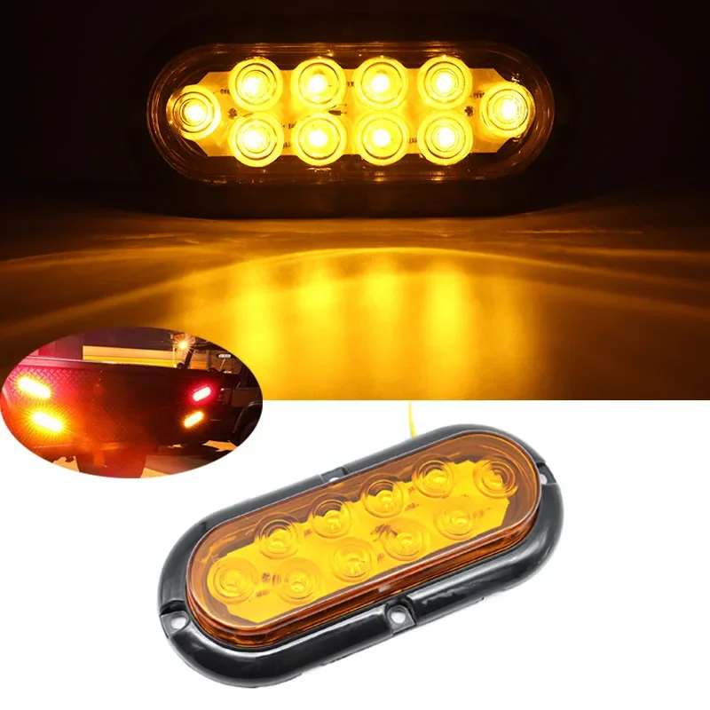 2pcs 12V Universal 10LED Amber Trailer Truck Caravan Taillight Tail Rear Light Turn Signal Brake Stop Lamp Car Pickup Warning