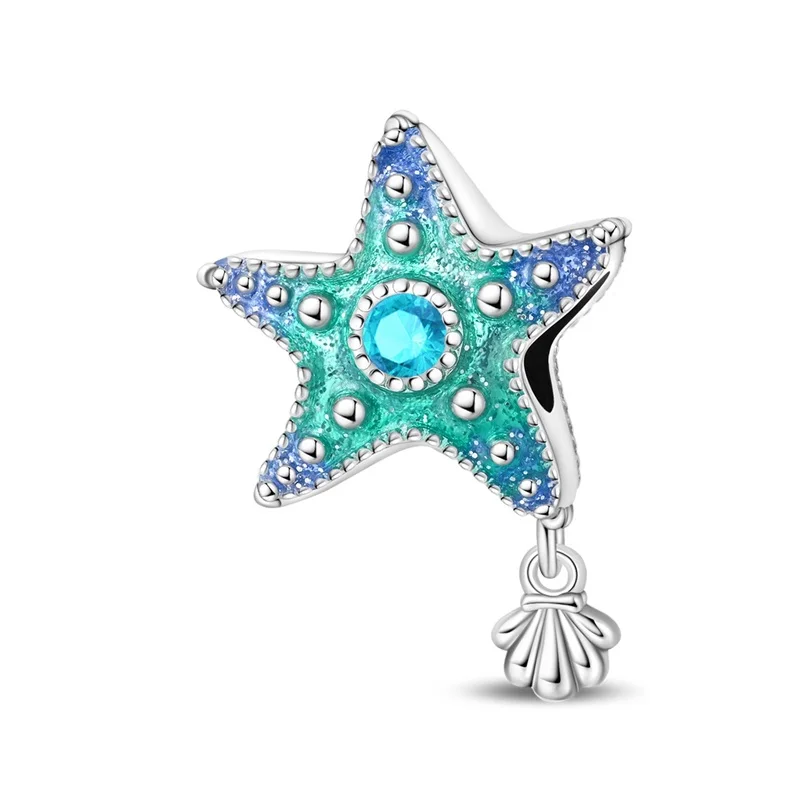 

New 925 Sterling Silver Blue Starfish Charms Beads For Women Fit Original Bracelet DIY Birthday Party Jewelry Gifts