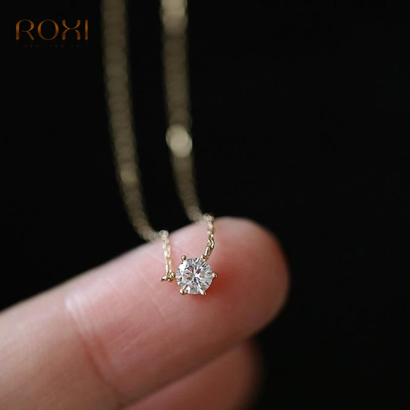 

ROXI 925 Sterling Silver 18k Gold Plate Necklace 4mm Pendant Crystal Shiny Zircon Clavicle Chain for Women Party Wedding Jewelry