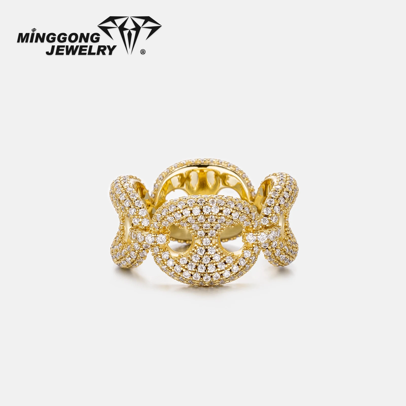 Aanpasbare 12 mm G-Link hiphopstijl Moissanite ringen nieuw ontwerp 925 zilver 10K/14K massief goud VVS voor mannen en vrouwen