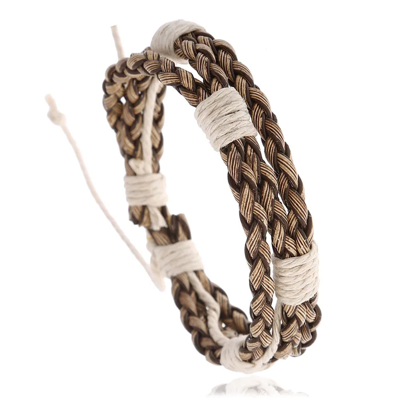 Punk Vintage Hand Woven Leather Multi-layer Bracelet For Men Creative Braided Rope Adjustable Bracelets Male Party Jewelry Gifts