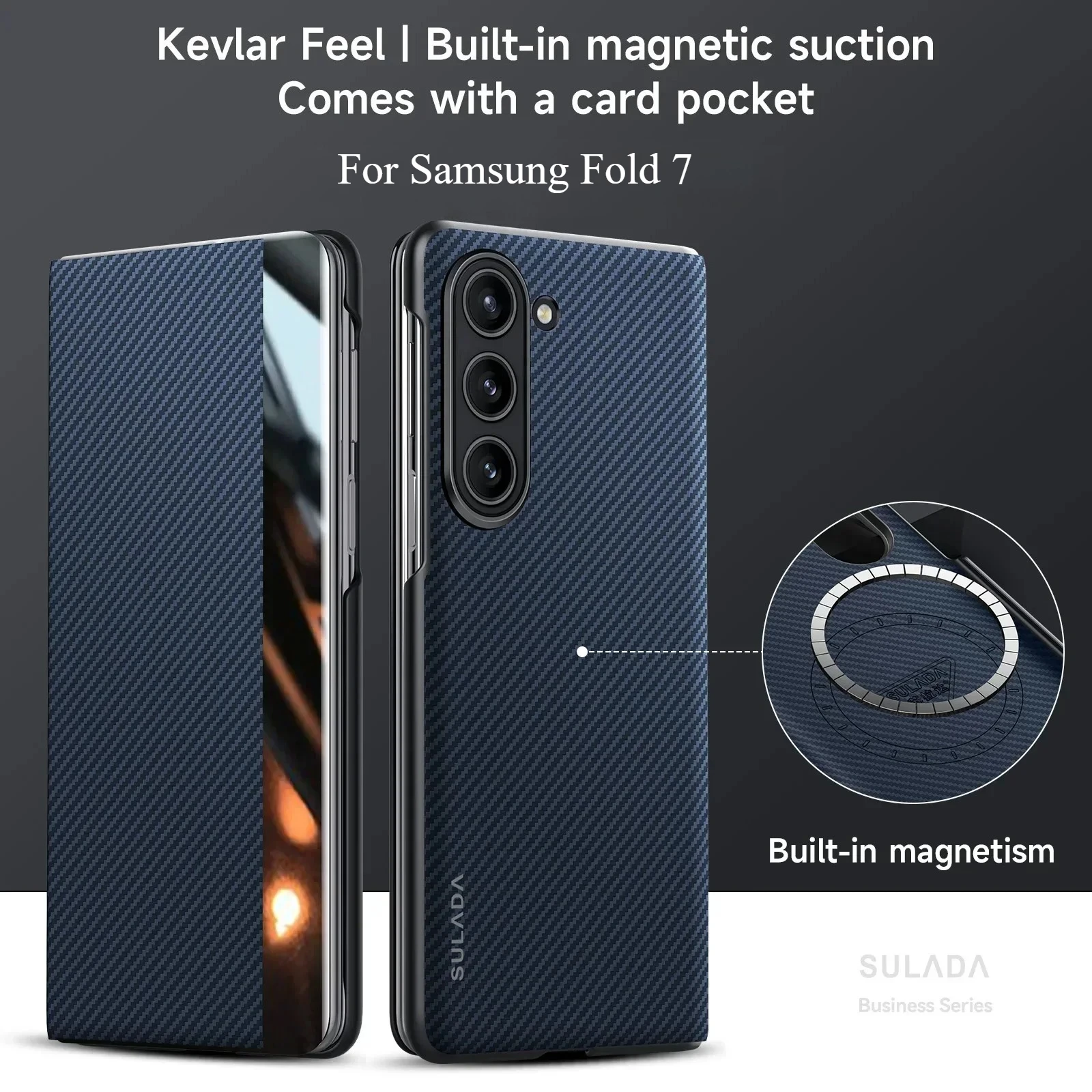 

Оригинальный деловой кожаный чехол Magsafe с узором из углеродного волокна Kevra для Samsung Z Fold 7, 6, 5, откидной защитный чехол с защитой от падения