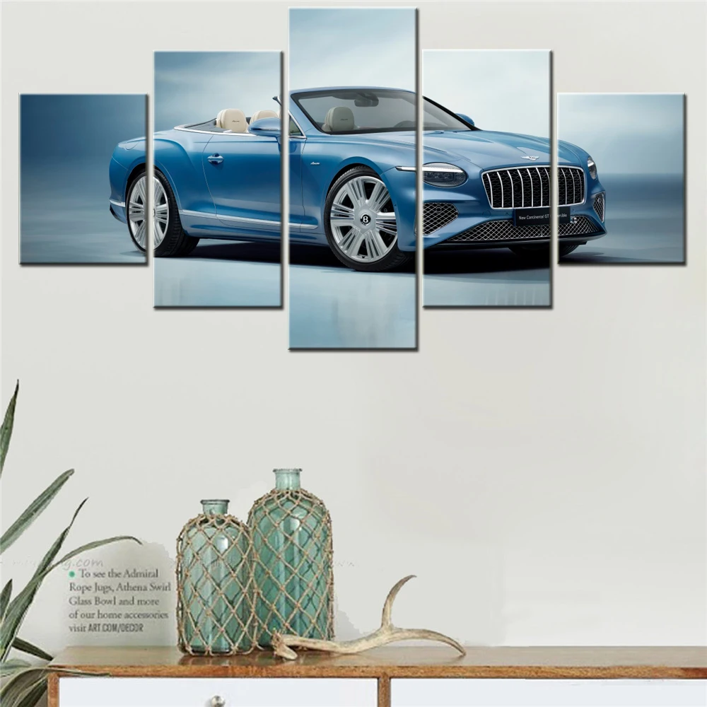 5 Pieces Canvas Wall Arts Vehicle Poster Paitning Cars Continental GT Azure Convertible 2025 Wallpaper Interior Home Decor Arts