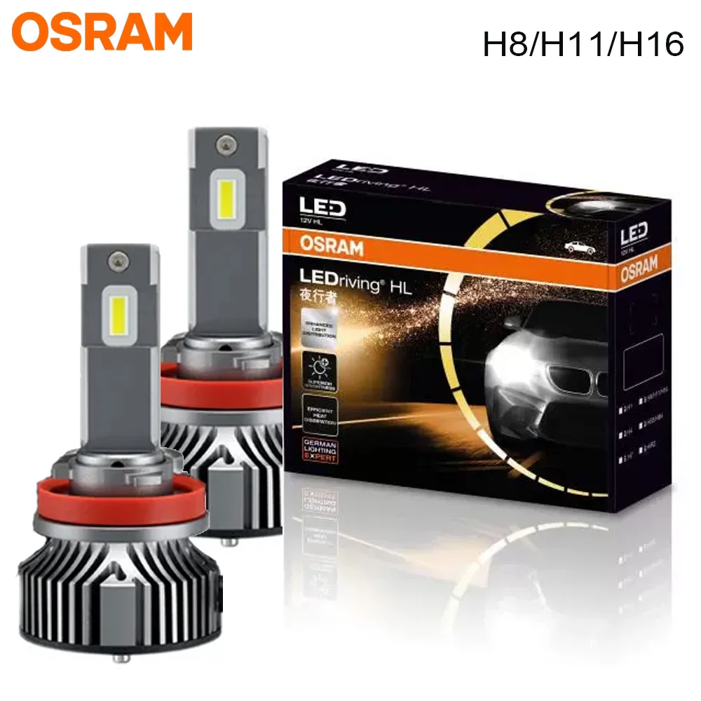 OSRAM LEDriving HL Premium New Gen H8 H11 H16 YXZ LED Car Lamps 90W 9000lm High Lumens 6000K White Auto Fog Bulbs G6211CW, 2X