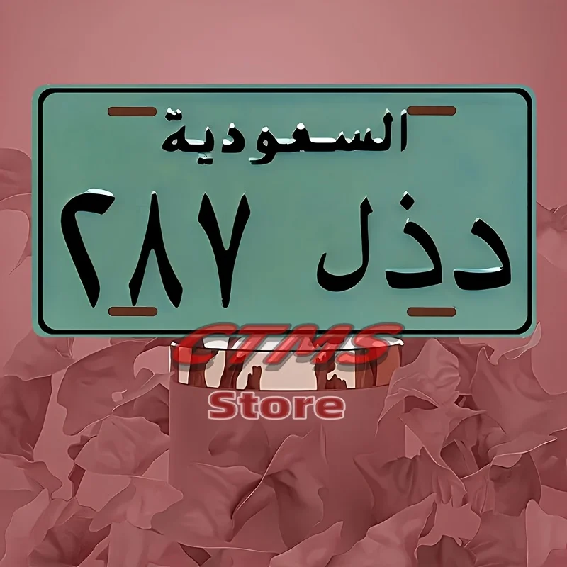 Swedish 287 Mix Car License Plate Cover - Retro Aluminum  Fit Matte Finish with Arabic Script & Green Background Vehicle Exteri