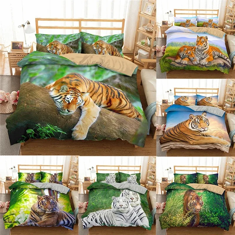 

Fashion 3D Digital Printing Tiger Bedding Set Animal Bed Duvet Cover Set Kids Bed Linen Set Luxury Home Textile King Queen Size