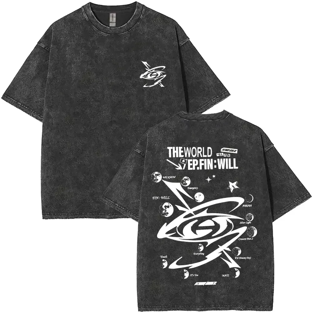 Limited Korean Kpop ATEEZ Washed Vintage T-shirt 2025 World Tour Towards The Light Will To Power T Shirt Men Women Cotton Tshirt
