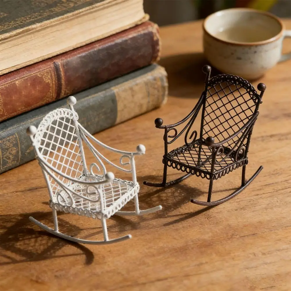 Small Decorative Chair Small Metal Chair Rustic Matte Black Miniature Iron Chair Hand-polished Functional Dollhouse for Fairy
