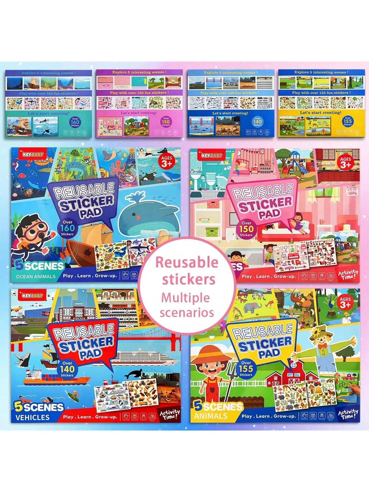 

Children's Reusable Sticker Book Set: Multi Scene Animal Traffic Theme Early Education back to school