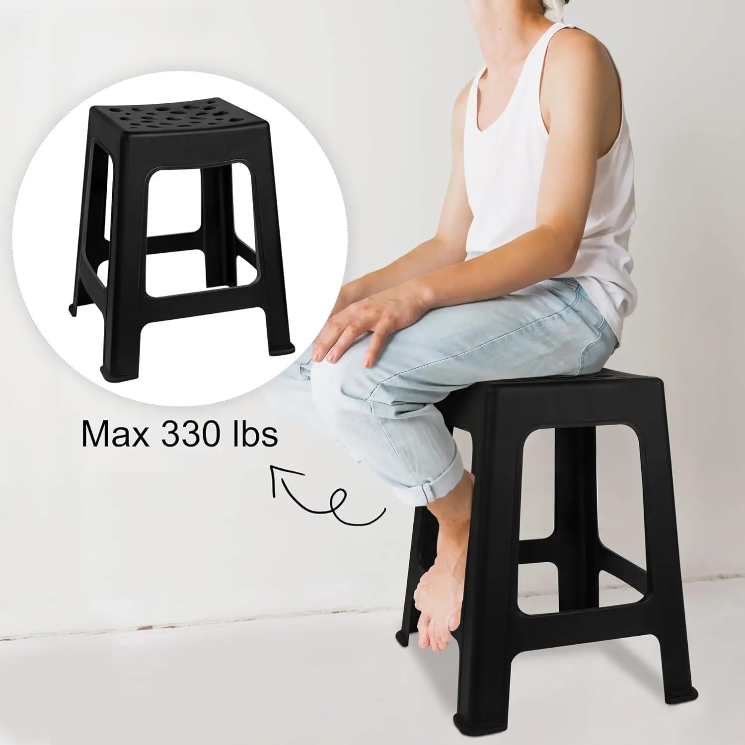 6 Pack Plastic Stools 16.9 Inch Black Nesting Stools Portable Backless Bar Stool Flexible Seating Chairs for Classroom